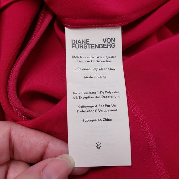 Diane Von Furstenberg Slip Dress Womens 12 Magenta Satin Katrita Sleeveless Wrap - Picture 16 of 16